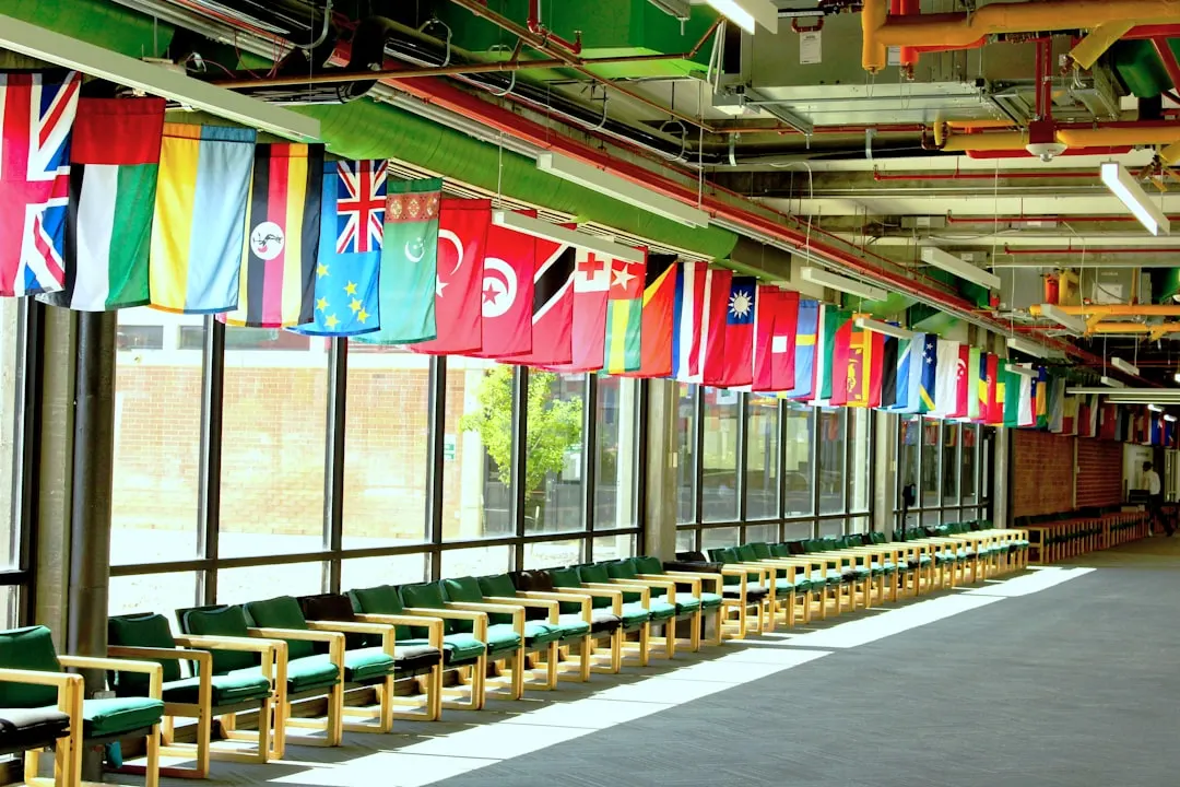 A bright university hallway between lectures