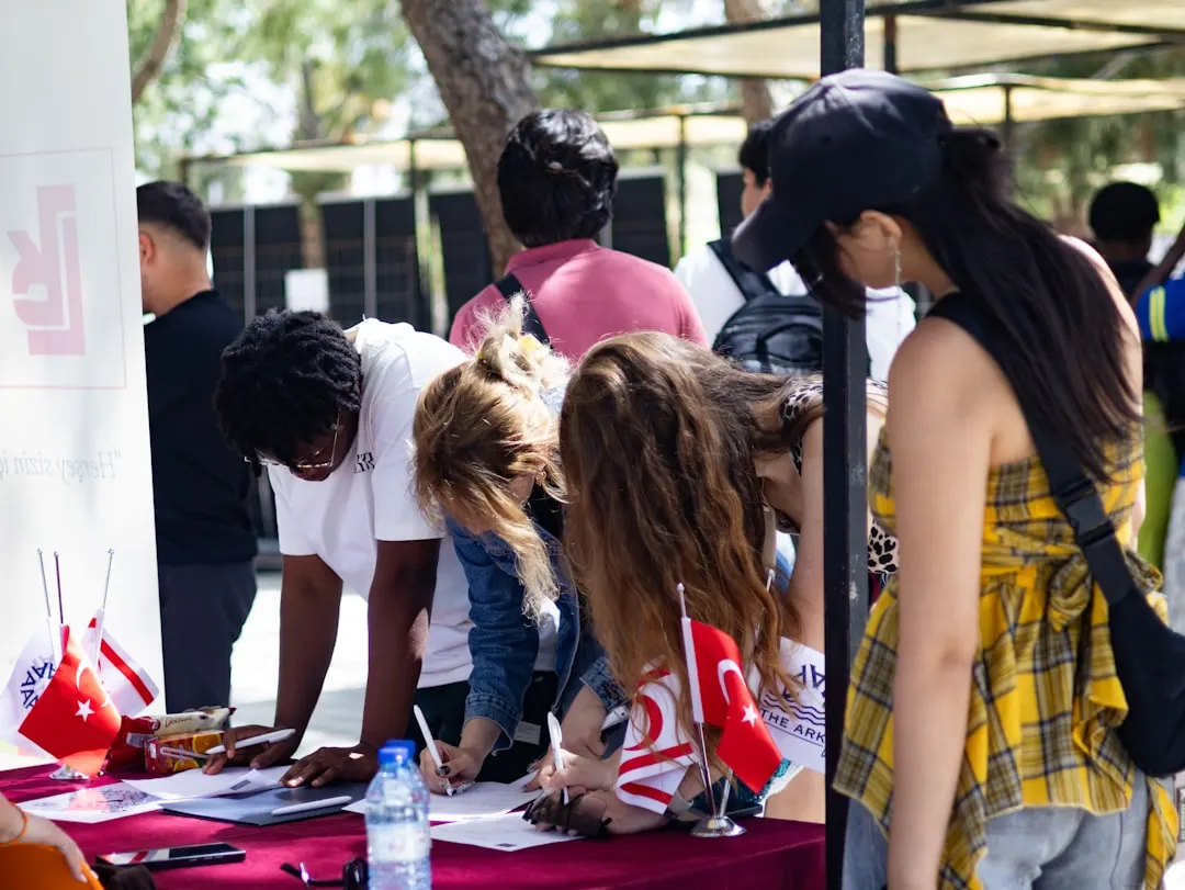 International students studying together on campus
